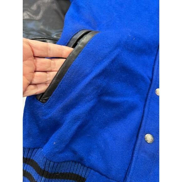 G-III Carl Banks NY Giants Leather Varsity Bomber Jacket Blue/Black Mens Size XL - Picture 9 of 16